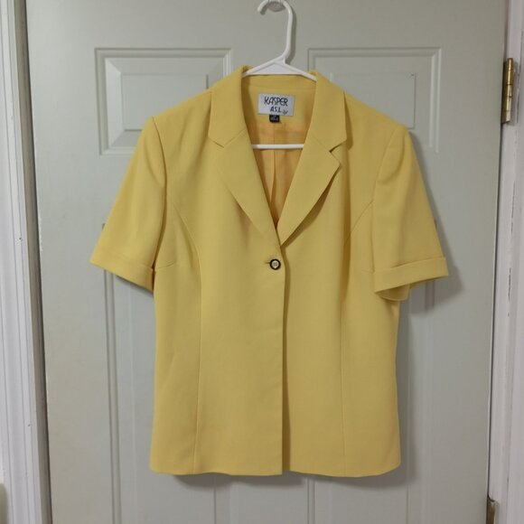 KASPER A.S.L Blazer Size 14 Yellow Mustard Flap Short Sleeve Woman's - Picture 1 of 14